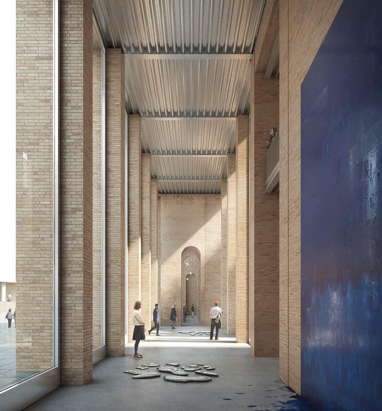 Galería interior en la planta baja del nuevo edificio del MACBA.