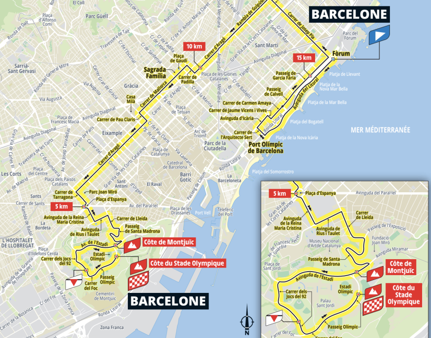 Mapa del recorrido del Grand Départ en Barcelona.