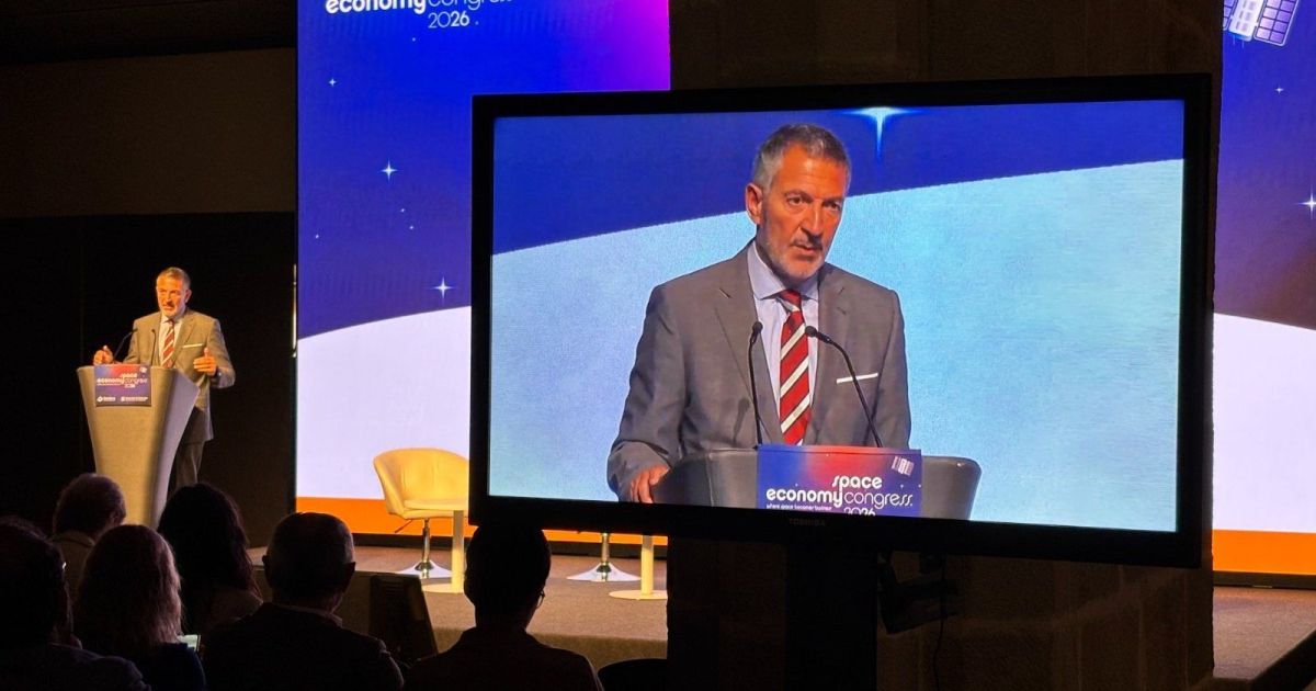Miquel Sàmper durant la seva intervenció al Space Economy Congress Miquel Sàmper durant la seva intervenció al Space Economy Congress