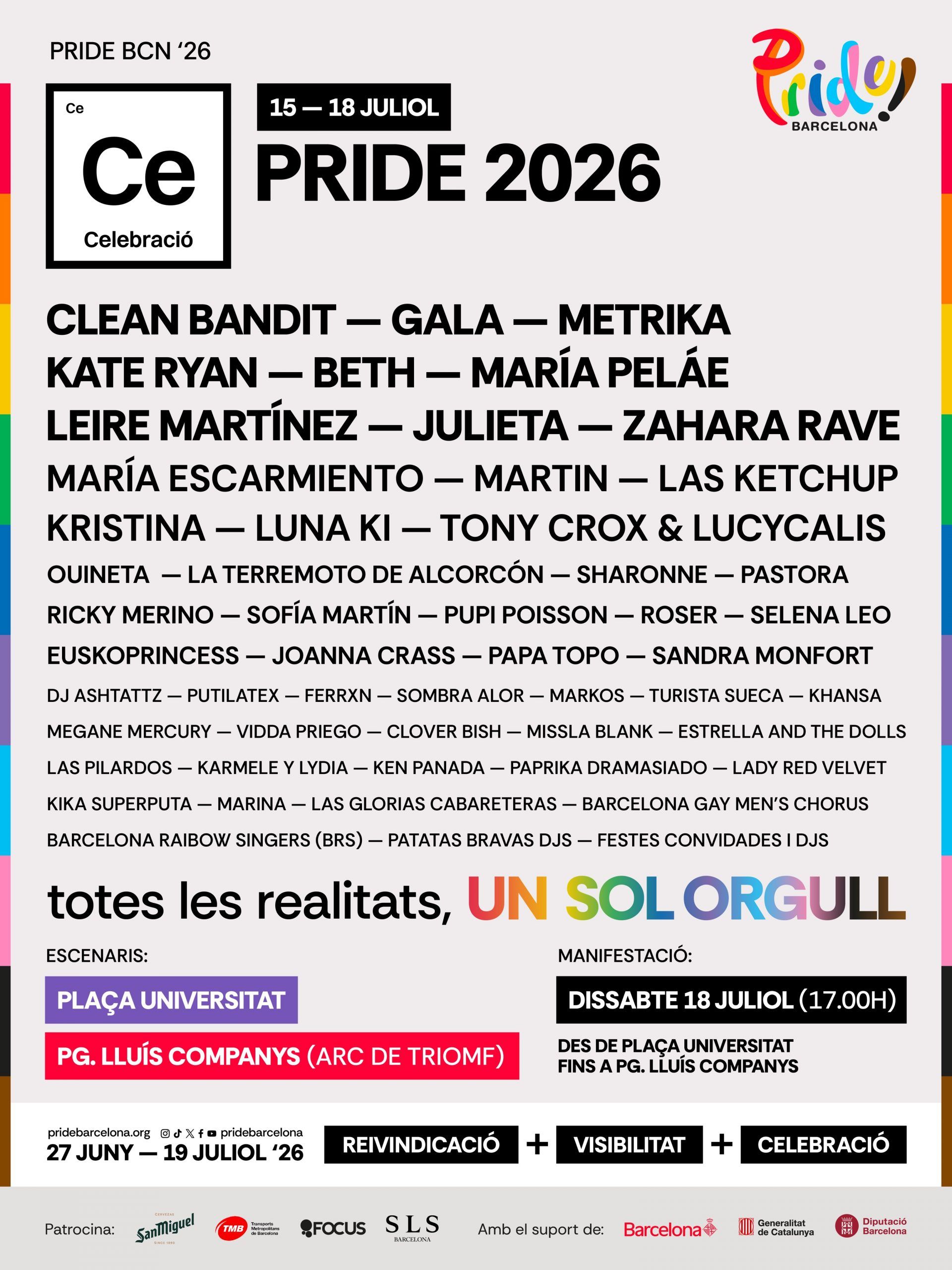 Conciertos en el Pride Barcelona 2026 Conciertos en el Pride Barcelona 2026
