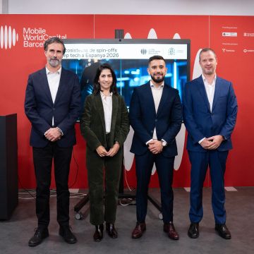 Lorenzo di Pietro, Barcelona Activa; Laia Corbella, CEO of Mobile World Capital; Fernando Escobar, deputy general director of citizenship, talent and digital entrepreneurship of SEDIA; and Albert Mascarell, director of Tech Transfer of Mobile World Capital © Provided