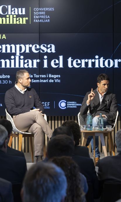 Francesc Giné, director general de Grup Gepork, y Julià Ferrer, director general de Frigorífics Ferrer, protagonizan la primera sesión del ciclo ‘En Clau Familiar’. © Marc Llibre