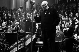 Leeds, England, 1950, Winston Churchill, Conservative politician and British Prime Minister between the years 1940-45, and 1951-55, is pictured making a speech
