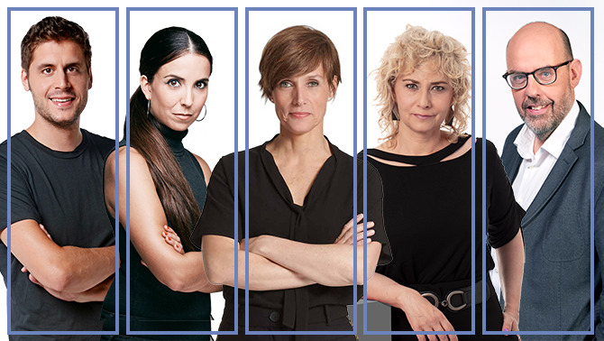 Roger Escapa, Laura Rosel, Raquel Sans, Mònica Terribas i Jordi Basté.