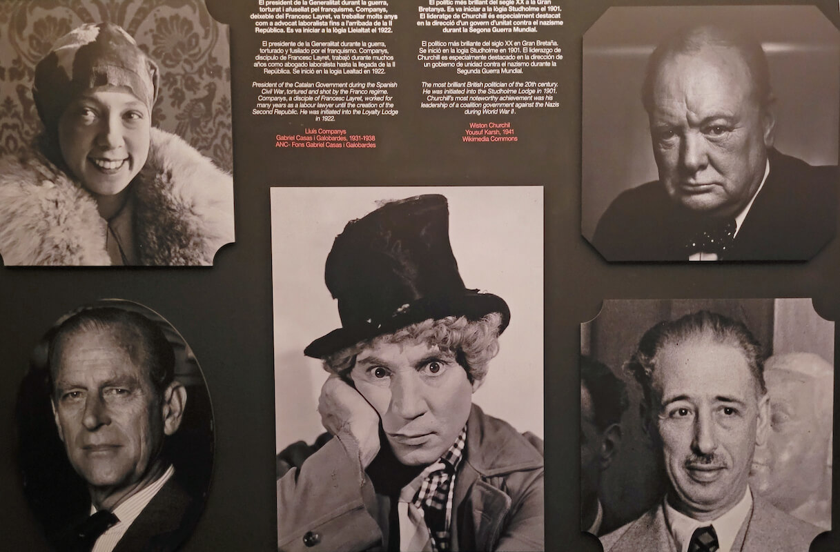 Algunos de los masones conocidos Josephine Baker, el duque de Edimburgo, Churchill, Harpo Marx y Companys