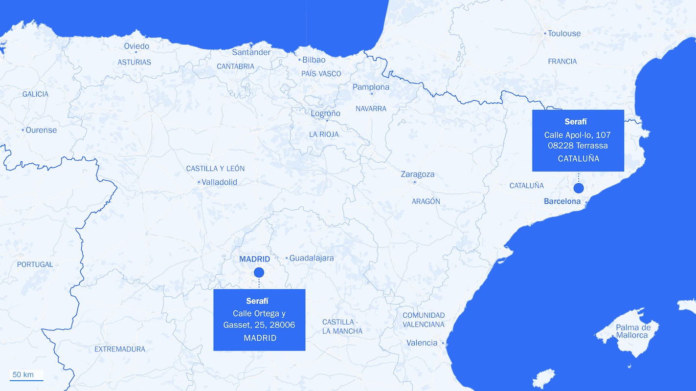 Mapa de las sedes de Serafí. 
