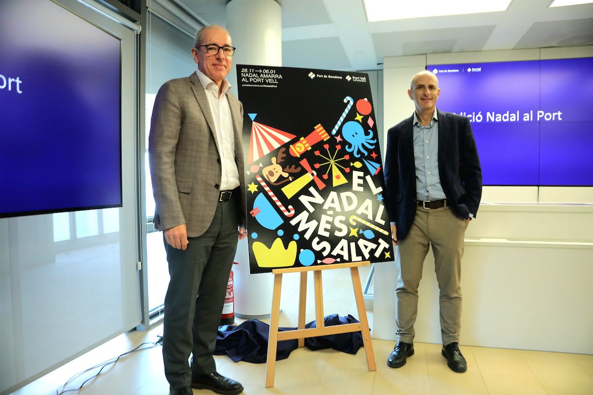 Alberto Carbonell, director del Port de Barcelona; i David Pino, director del Port Vell, durant la presentació de la setena edició de Nadal al Port. 